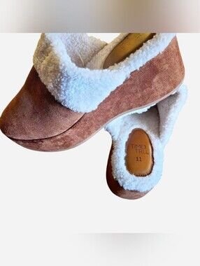 Time and Tru  Brown Suede Slip-On Shoes with White Fleece Trim